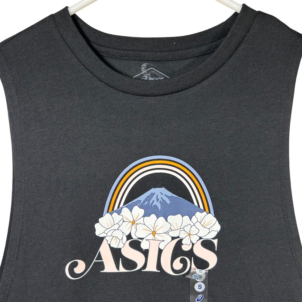 ASICS Women's Graphic Tank Top Black Rainbow Floral Sleeveless Athletic Small